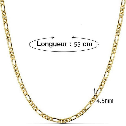 Chaine acier maille figaro couleur or - 55 cm - 4.5 mm