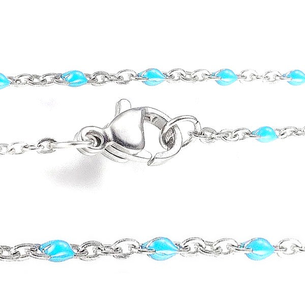 Chaîne acier maille forçat émaillé bleu - 45 cm - 1.5 mm