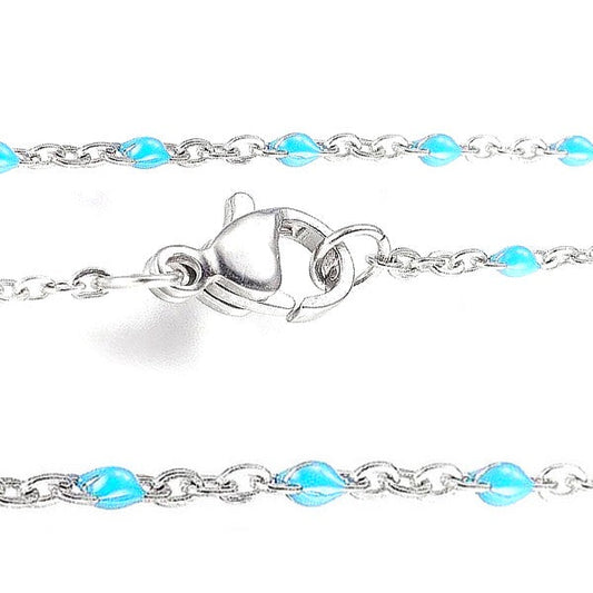 Chaîne acier maille forçat émaillé bleu - 45 cm - 1.5 mm