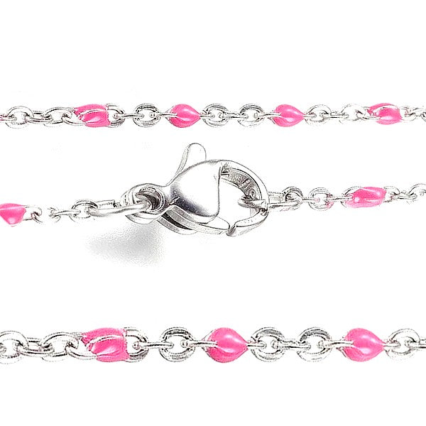 Chaîne acier maille forçat émaillé rose - 45 cm - 1.5 mm