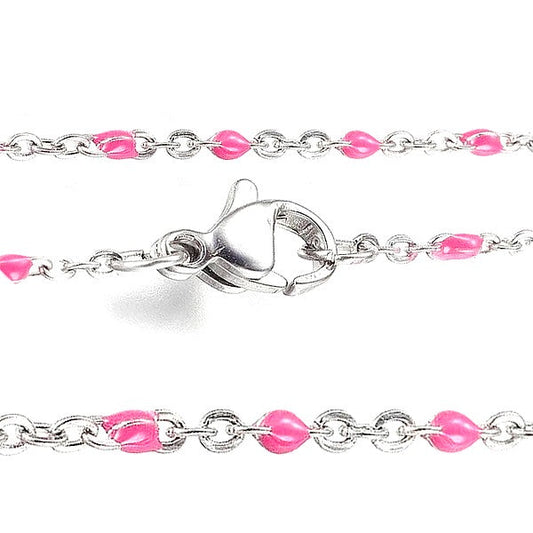 Chaîne acier maille forçat émaillé rose - 45 cm - 1.5 mm