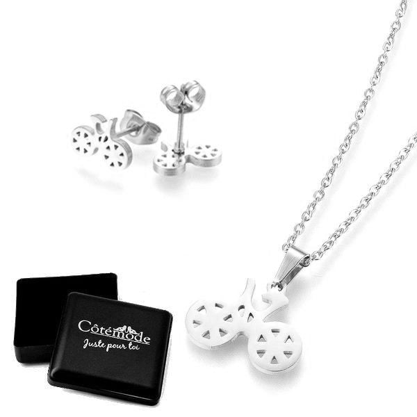 Ensemble collier & Boucles d'oreilles vélo argenté