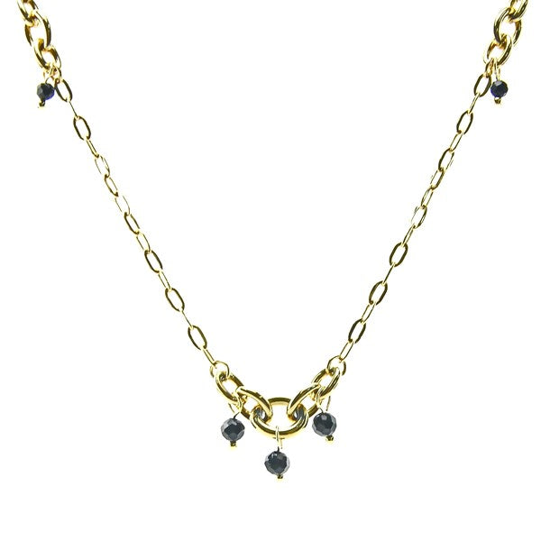 Collier pour femme - chaîne acier - pierre naturelle  - Agate noir