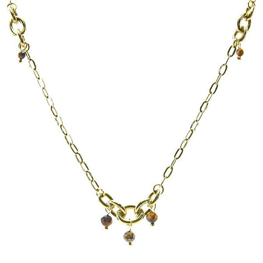 Collier pour femme - chaîne acier - pierre naturelle  - Oeil de tigre