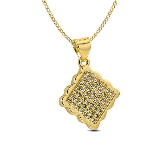 Joli collier pour femme de couleur or, losange brillant et contour original