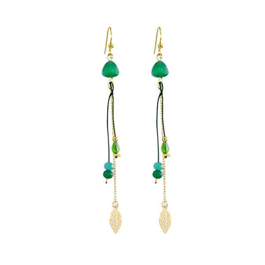 Boucles d'oreilles pour femme pendante acier et gemme vert