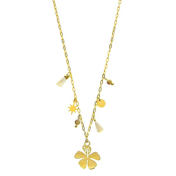 Collier pour femme - acier pierre naturelle - Pétale - Oeil de tigre