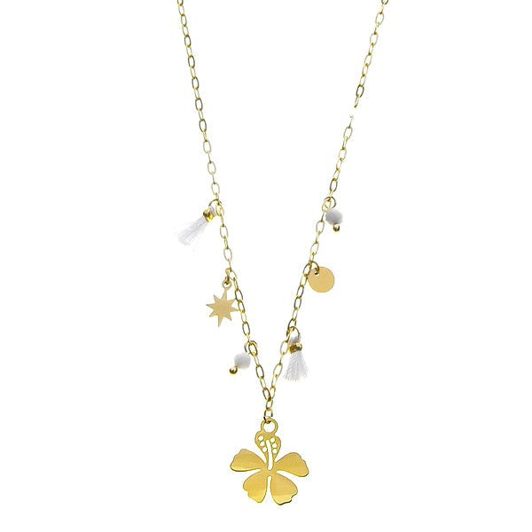 Collier pour femme - acier pierre naturelle - Pétale - Howlite