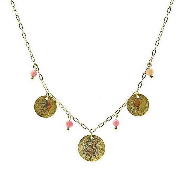 Collier pour femme - acier pierre naturelle - 3 disques - Rhodonite