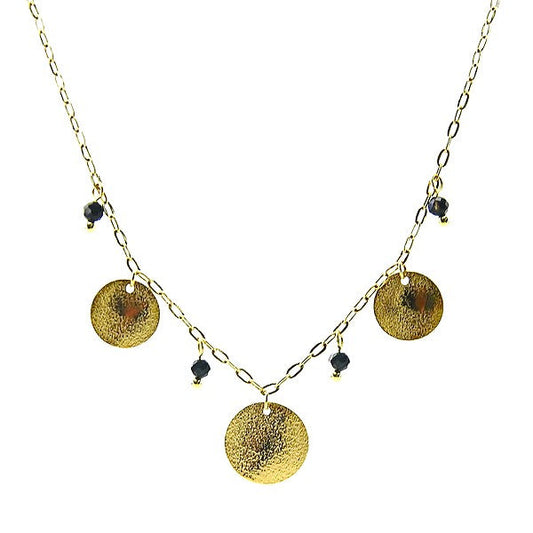 Collier pour femme - acier pierre naturelle - 3 disques - Agate noir