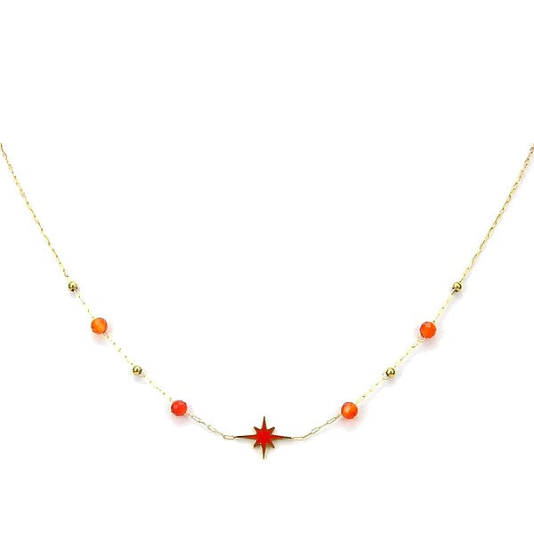 Collier pour femme - acier pierre naturelle - étoile agate rouge