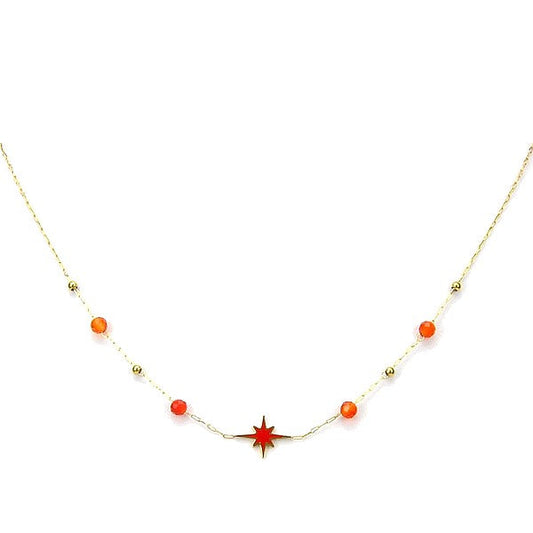 Collier pour femme - acier pierre naturelle - étoile agate rouge