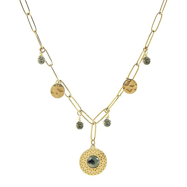 Collier pour femme - acier pierre naturelle - pendentif et breloques - Turquoise d'Afrique