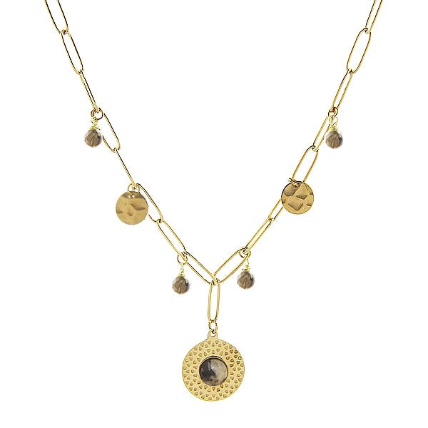 Collier pour femme - acier pierre naturelle - pendentif et breloques - Jaspe