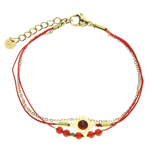 Bracelet pour femme - Acier 3 rangs pierre Agate rouge