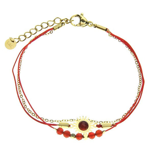 Bracelet pour femme - Acier 3 rangs pierre Agate rouge