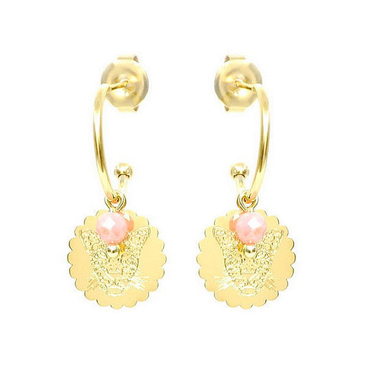 Boucles d'oreilles pour femme pendante acier tigre pierre naturelle Rhodonite