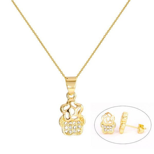 Parure pour femme - Couleur or -  pendentif + boucles d'oreilles serti de diamant CZ