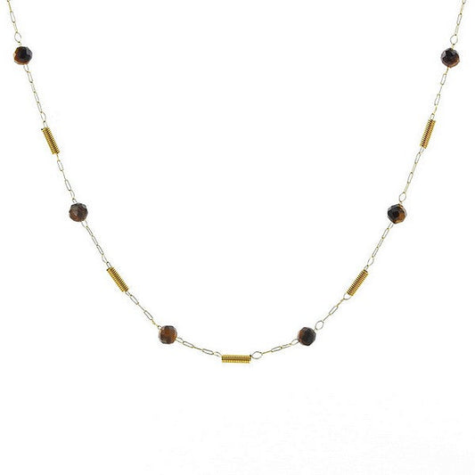 Collier pour femme pierre naturelle acier breloques Oeil de tigre