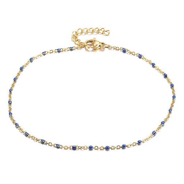 Chaîne de cheville acier 316 or bleu nuit