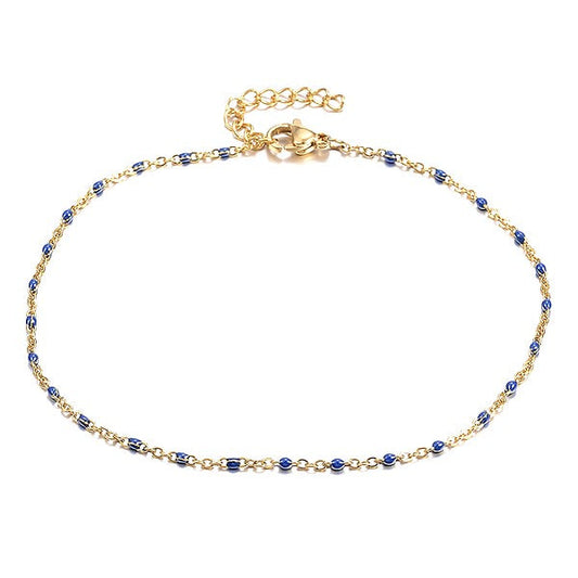 Chaîne de cheville acier 316 or bleu nuit