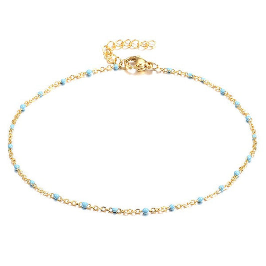 Chaîne de cheville acier 316 or bleu