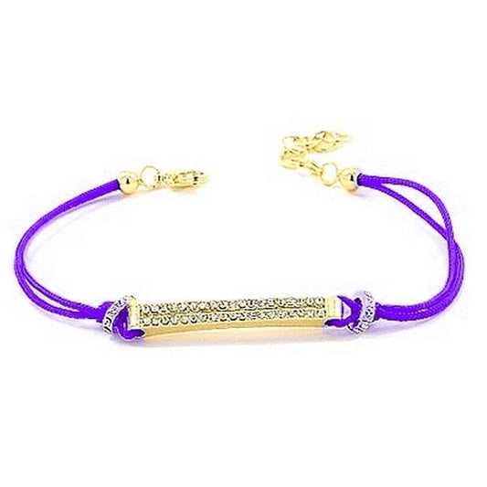 Bracelet pour femme de couleur or, plaque à strass, cordon violet