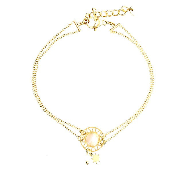 Bracelet pour femme double chaîne acier breloques étoiles pierre naturelle Pierre de lune