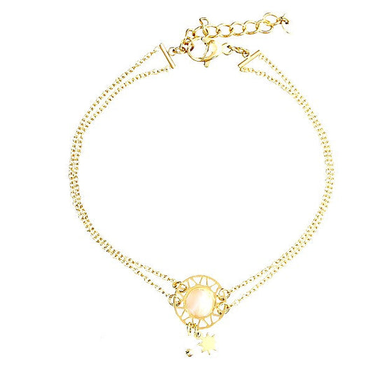 Bracelet pour femme double chaîne acier breloques étoiles pierre naturelle Pierre de lune