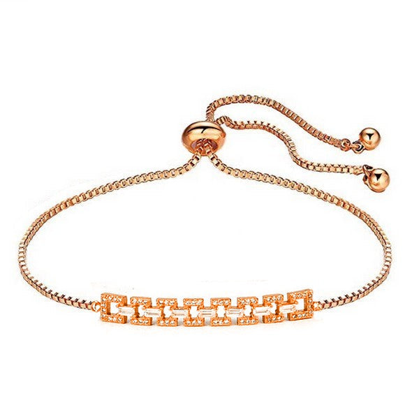 Bracelet souple femme couleur or rose forme carré pierres serties