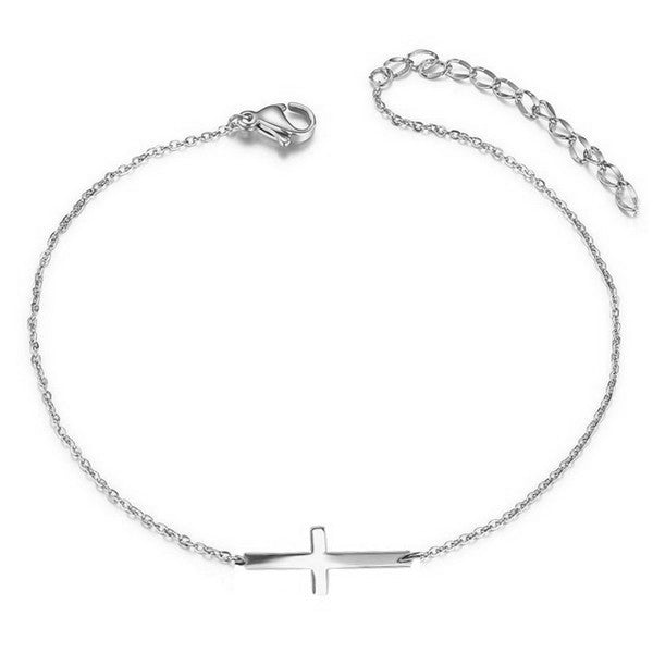 Chaine de cheville pour femme - Acier argenté - croix