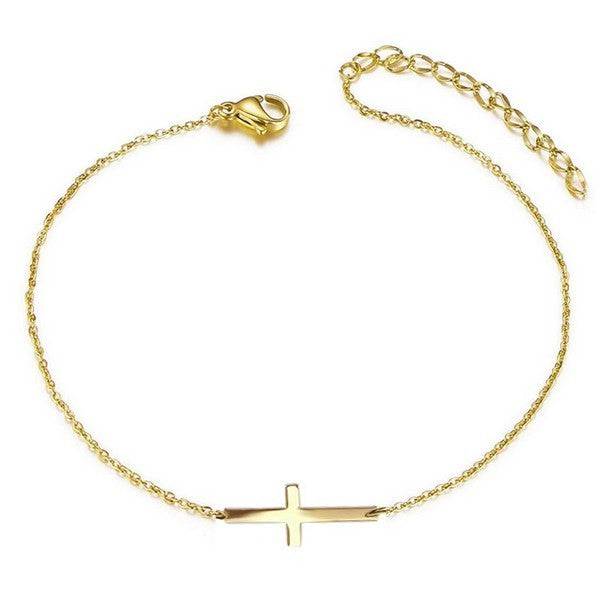 Chaine de cheville pour femme - Acier doré - croix