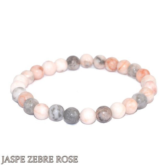 Bracelet pour homme ou femme - Pierre naturelle 8 mm - Jaspe zebre rose