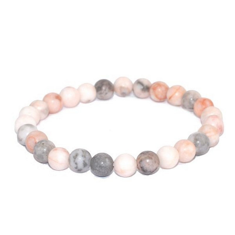 Bracelet pour homme ou femme - Pierre naturelle 10 mm - Jaspe zebre rose