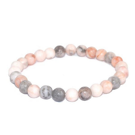 Bracelet pour homme ou femme - Pierre naturelle 10 mm - Jaspe zebre rose