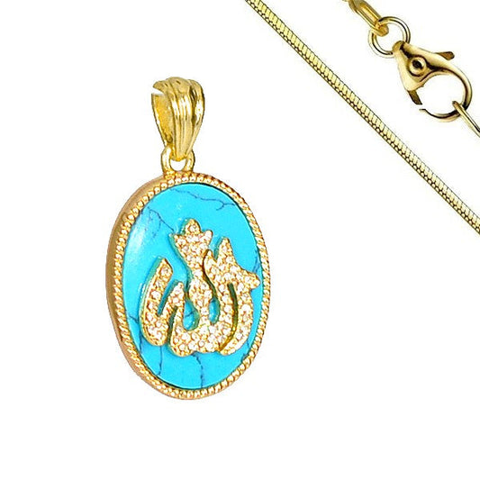 Collier pour femme bijou Oriental ovale bleu et doré