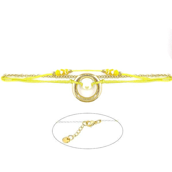 Bracelet pour femme acier 316 et gemme sur fil nylon vert et jaune