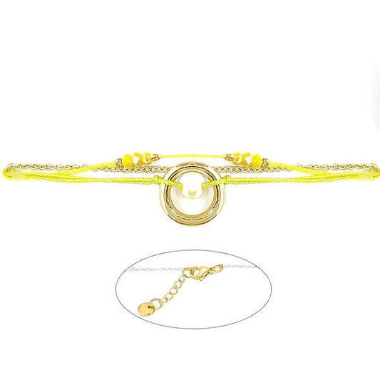 Bracelet pour femme acier 316 et gemme sur fil nylon vert et jaune