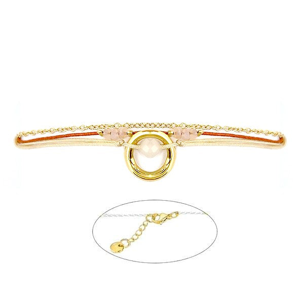 Bracelet pour femme acier 316 et gemme sur fil nylon bordeaux et beige