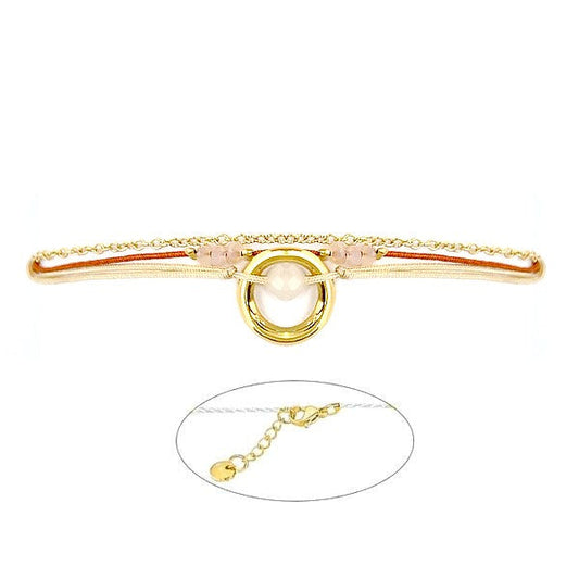 Bracelet pour femme acier 316 et gemme sur fil nylon bordeaux et beige