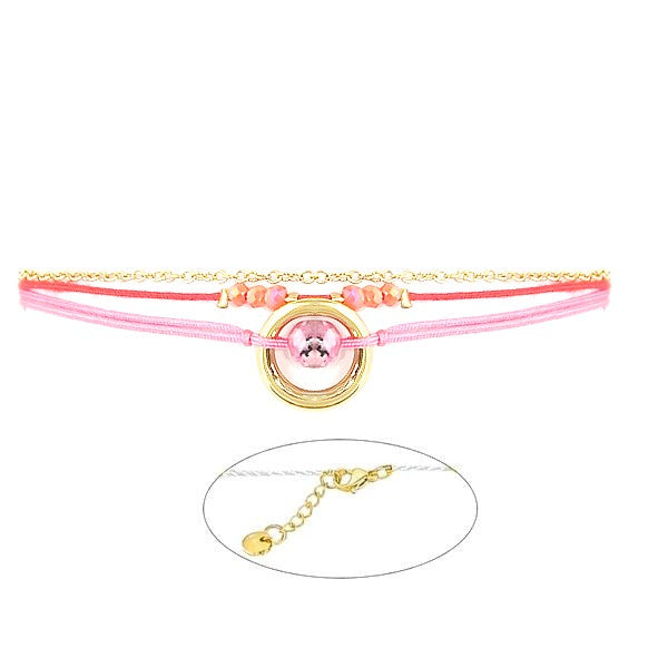 Bracelet pour femme acier 316 et gemme sur fil nylon rouge et rose