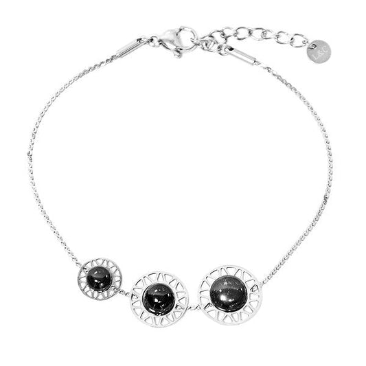 Bracelet pour femme acier 316 trio de rond pierre naturelle Flocon de neige