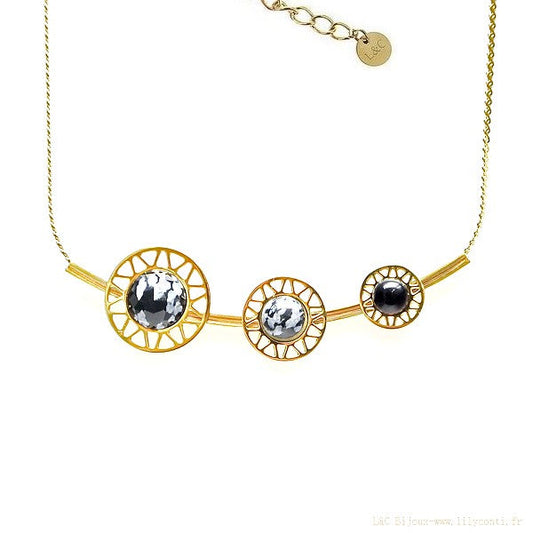 Collier pour femme acier 316 trio de rond pierre naturelle Flocon de neige