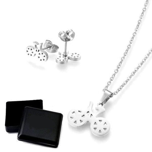 Ensemble collier & Boucles d'oreilles vélo argenté