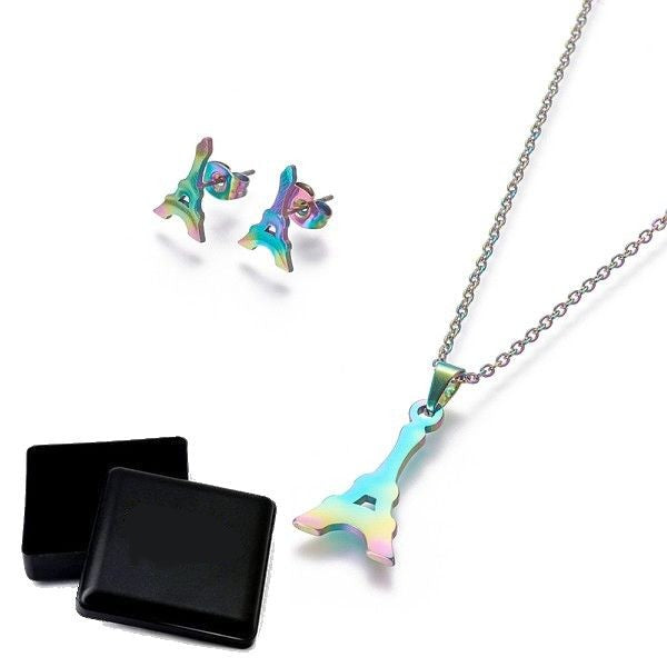 Ensemble collier & Boucles d'oreilles les reflets tour eiffel