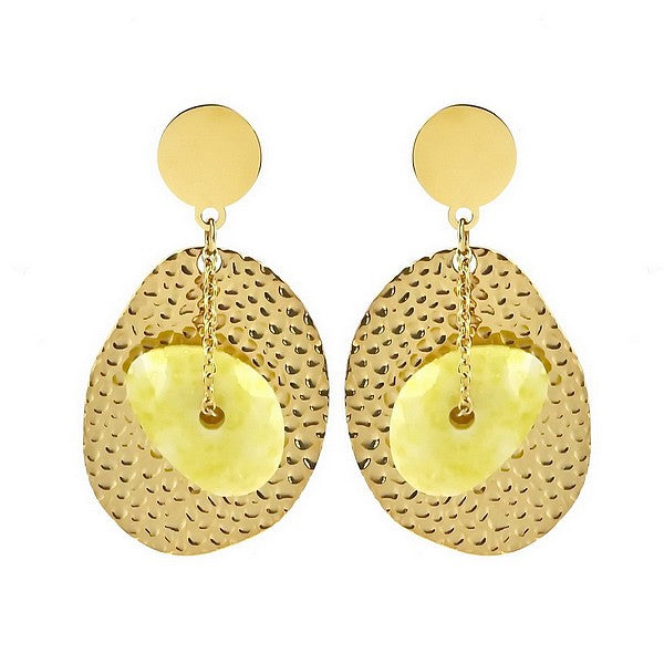 Boucles d'oreilles femme acier 316 inoxydable pierre avec chaîne pierre moutarde
