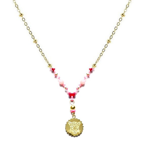 Collier pour femme acier 316 inoxydable tête de tigre pierre Rhodonite