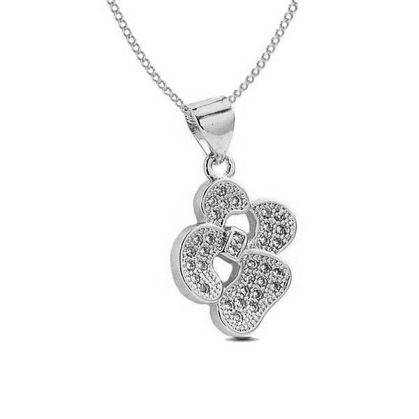 Collier rhodié pour femme de couleur argenté pendentif noeud , forme originale et zirconiums blancs