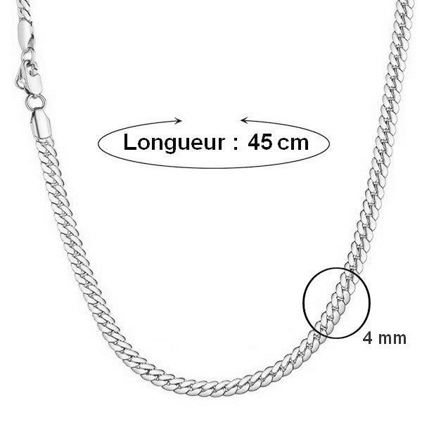 Chaîne collier rhodié pour homme ou femme - Mailles serpent