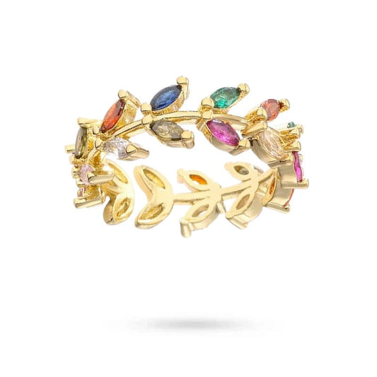 Bague femme réglable pétales de fleur ornée de zirconiums couleurs sertis